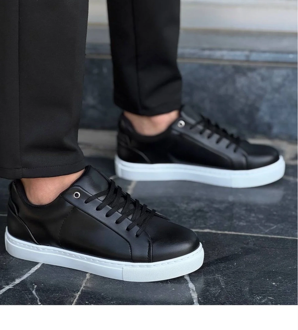 Pabucmarketi Bağcıklı Erkek Günlük Ayakkabı SİYAH (BEYAZ TABAN) model görseli