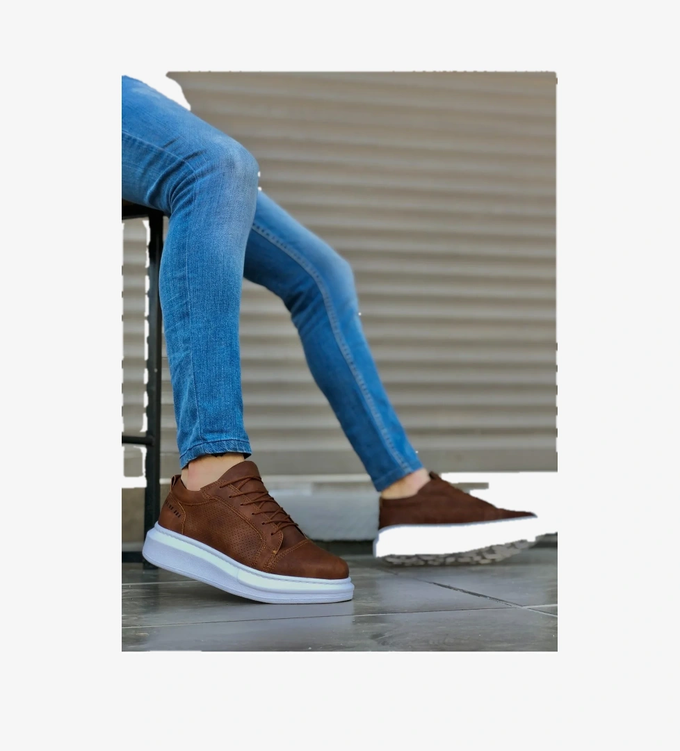 Pabucmarketi Bağcıklı Erkek Spor Ayakkabı TABA (BEYAZ TABAN) model görseli