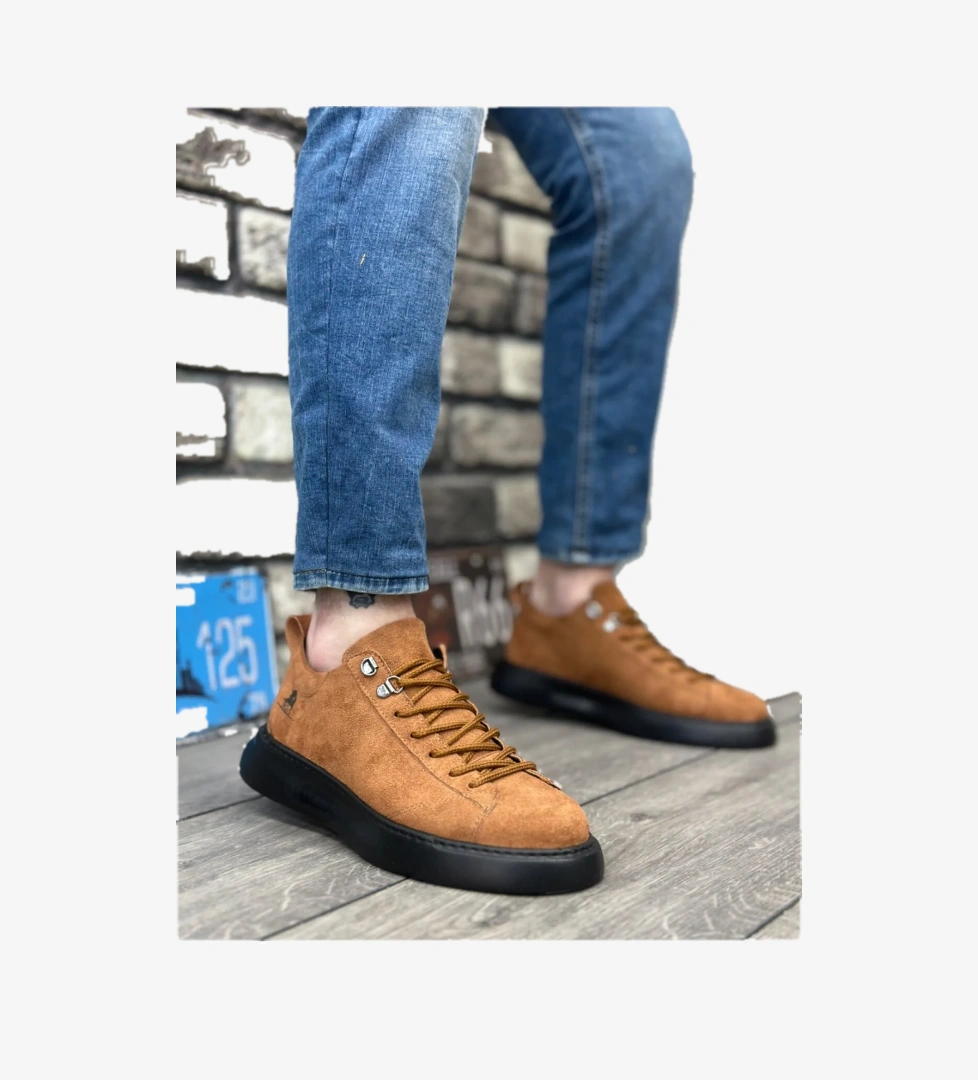 Pabucmarketi Bağcıklı Erkek Spor Ayakkabı TABA SÜET (SİYAH TABAN) model görseli