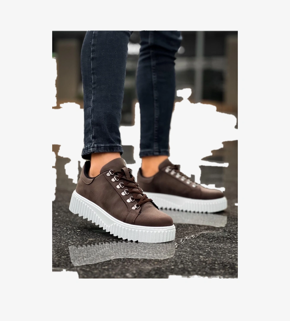 Pabucmarketi Bağcıklı Erkek Günlük Ayakkabı KAHVE (BEYAZ TABAN) model görseli