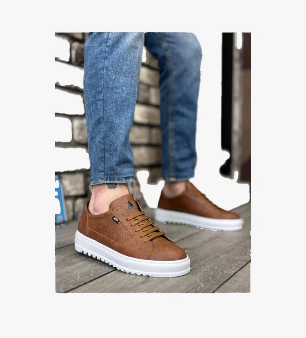 Pabucmarketi Bağcıklı Erkek Spor Ayakkabı TABA (BEYAZ TABAN) model görseli