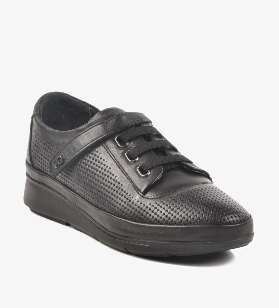 7666 Z Siyah-Siyah Hakiki Deri Kadın Günlük Ayakkabı