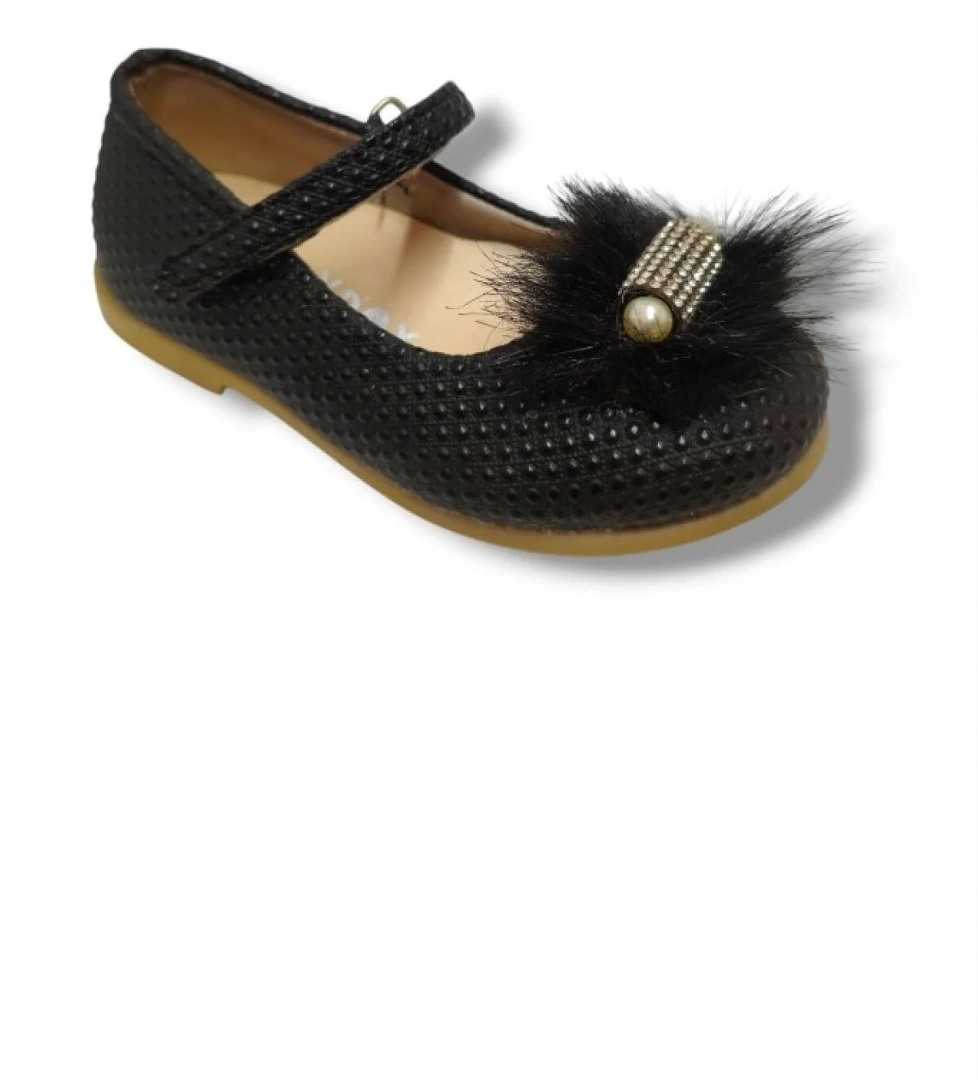 Bebek 3017-20 Baskı Deri Tüylü Kız Çocuk Babet - Görsel 1