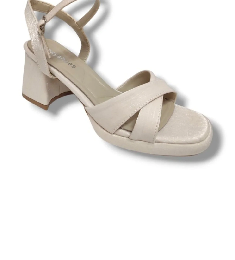 405-25 Saten Çapraz Bant Kalın Topuk Anatomik Kadın Sandalet