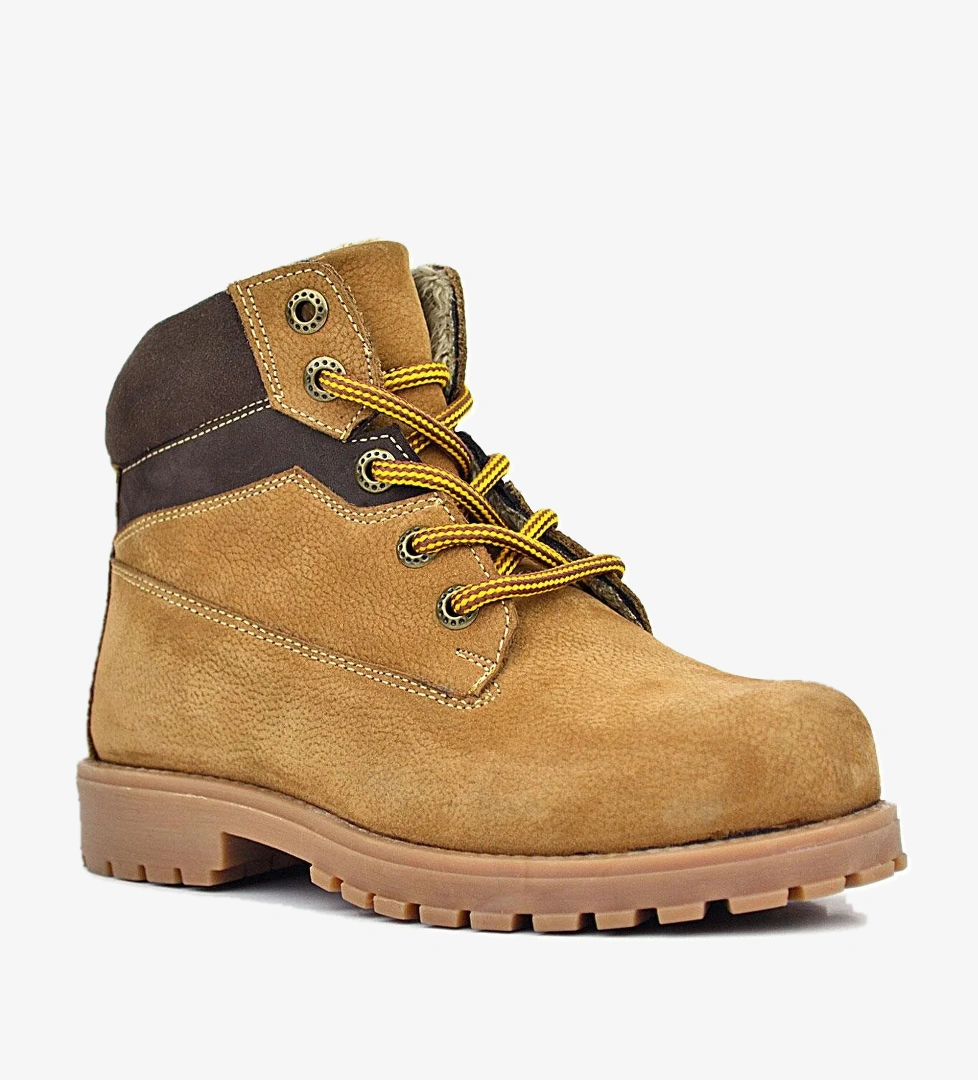 Hakiki Deri Taba Kahverengi Bağcıklı Fermuarlı Kışlık Çocuk Bot - Görsel 1