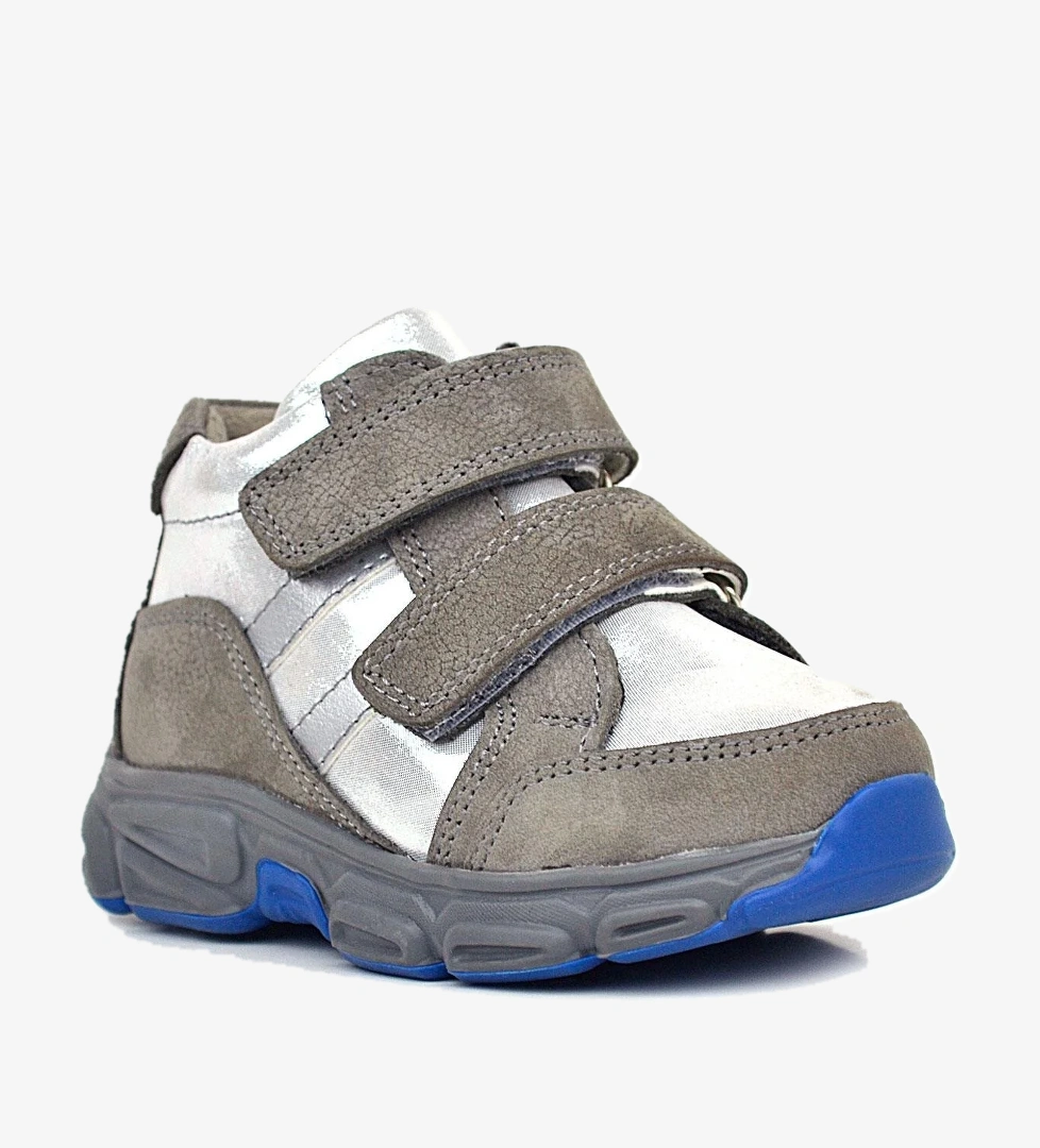 Hakiki Deri Gri Gümüş Cırtlı Kız Bebek Bot Ayakkabı - Görsel 1