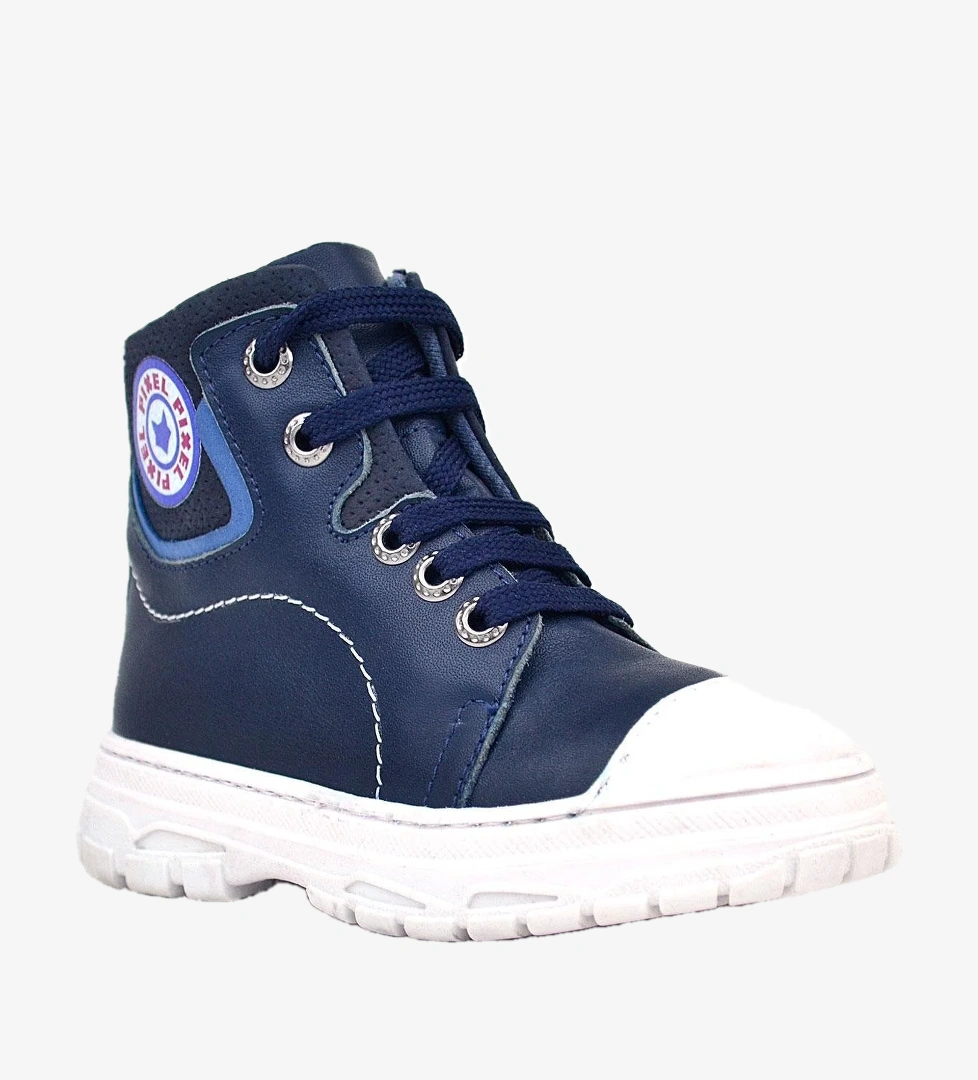 Hakiki Deri Pixel Koyu Lacivert Bağcıklı Fermuarlı Çocuk Bot - Görsel 1