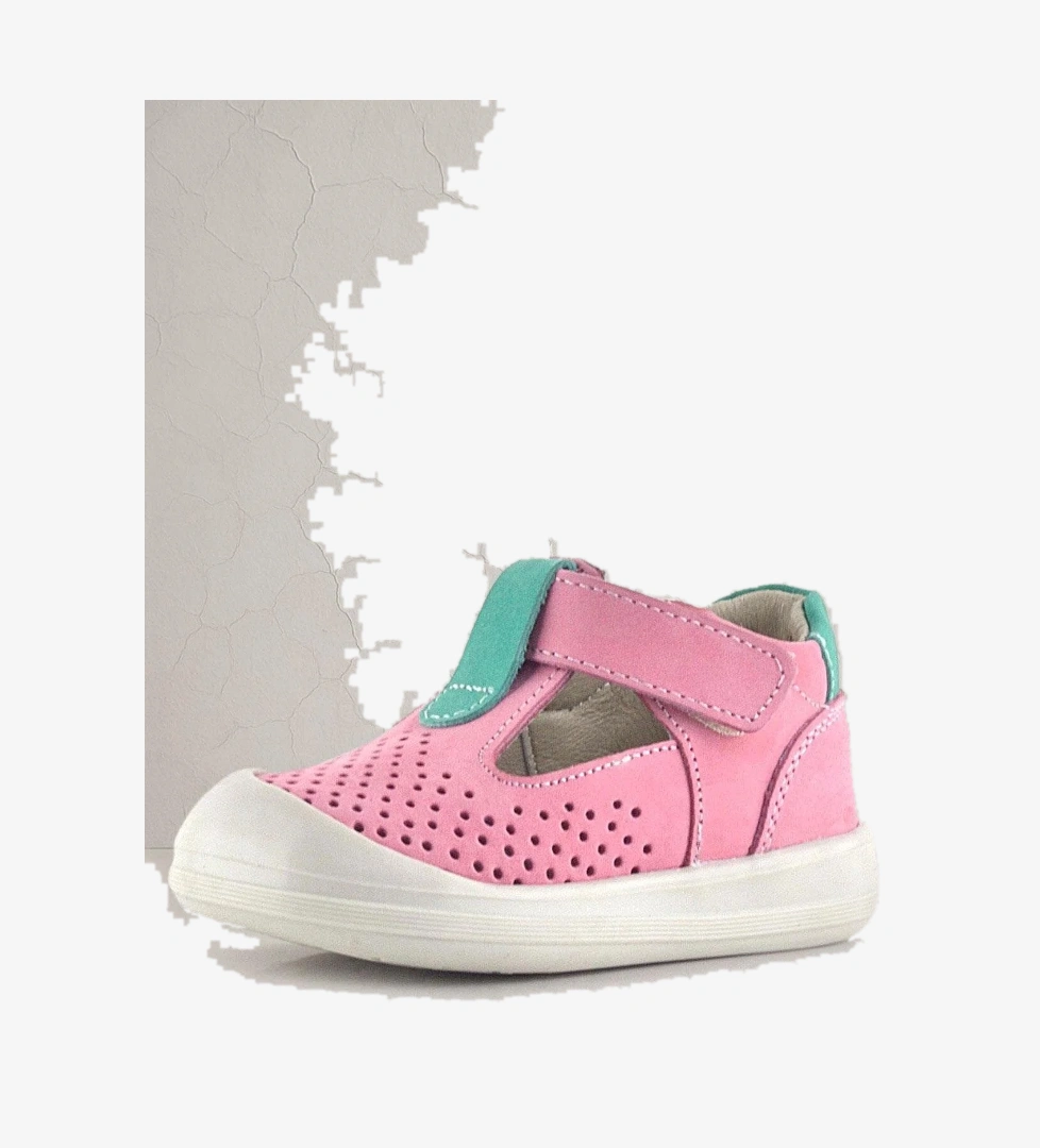 Rakerplus Shaun Hakiki Deri Pembe Yeşil Cırtlı Anatomik Bebek Sandalet model görseli