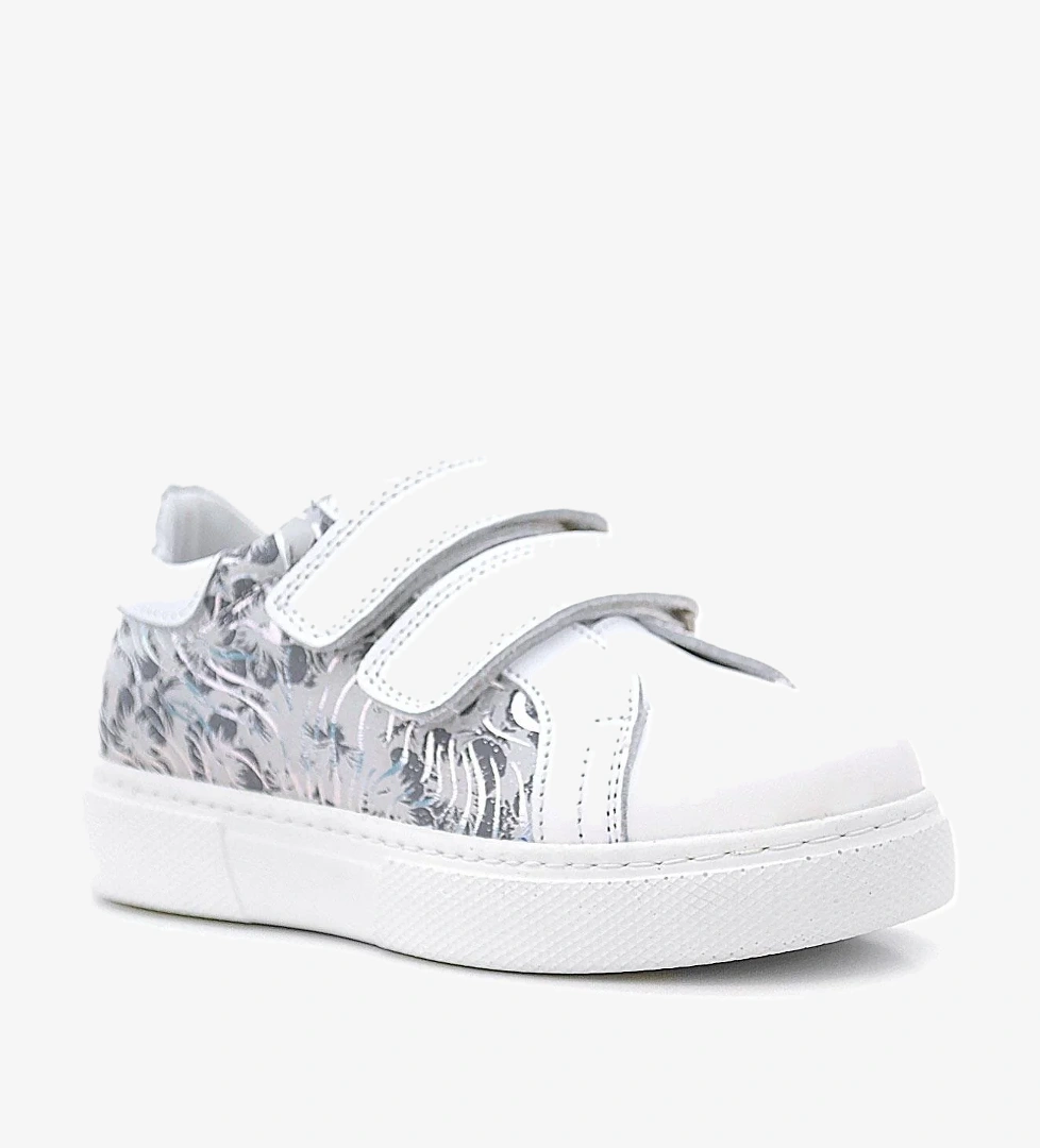 Hapshoe Kids Hakiki Deri Beyaz Cırt Cırtlı Gri Desenli Kız Çocuk Spor Ayakkabı model görseli