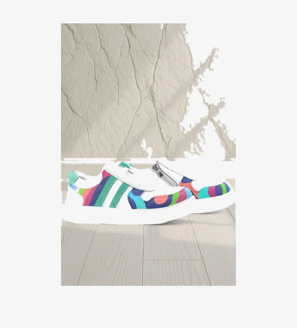 Rakerplus Tbons Özel Tasarım Hakiki Deri Beyaz Yeşil Bağcıklı Fermuarlı Çocuk Sneaker model görseli