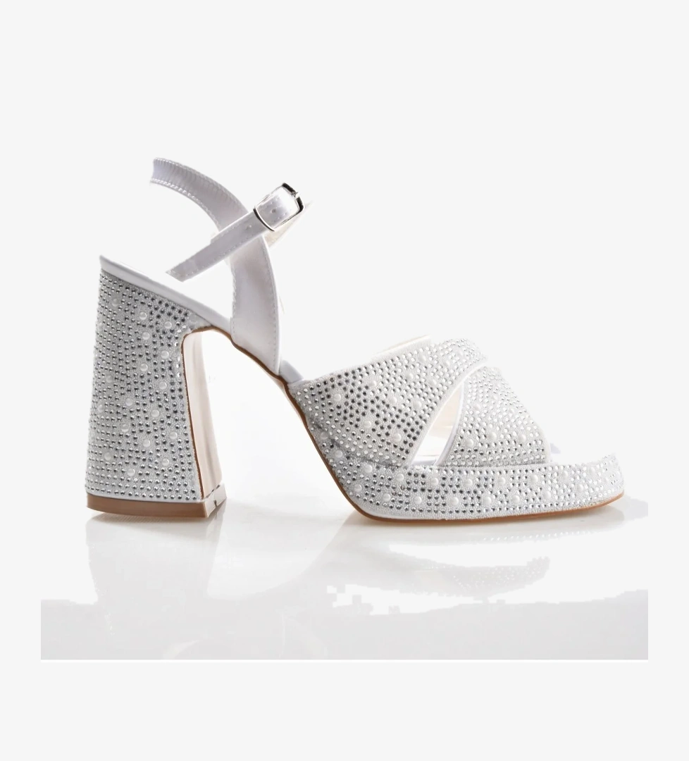 Erdal Koçyiğit Ayakkabı EK Merve 9530 Kadın Taşlı Kalın Platform Topuklu Ayakkabı model görseli