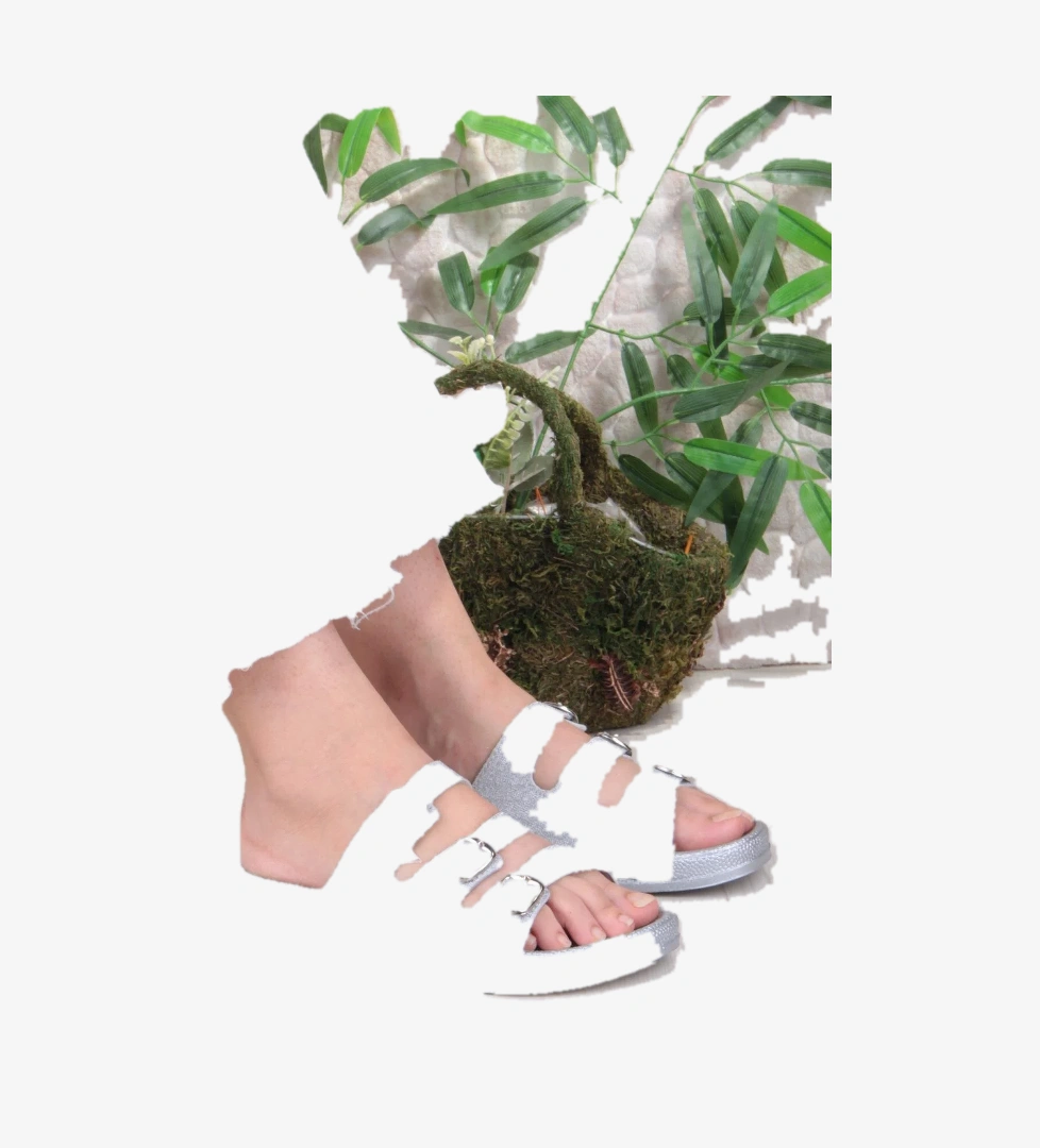 100403 Pienn Anatomik Esnek Rahat Simli Baskılı Üç Tokalı Kadın Terlik