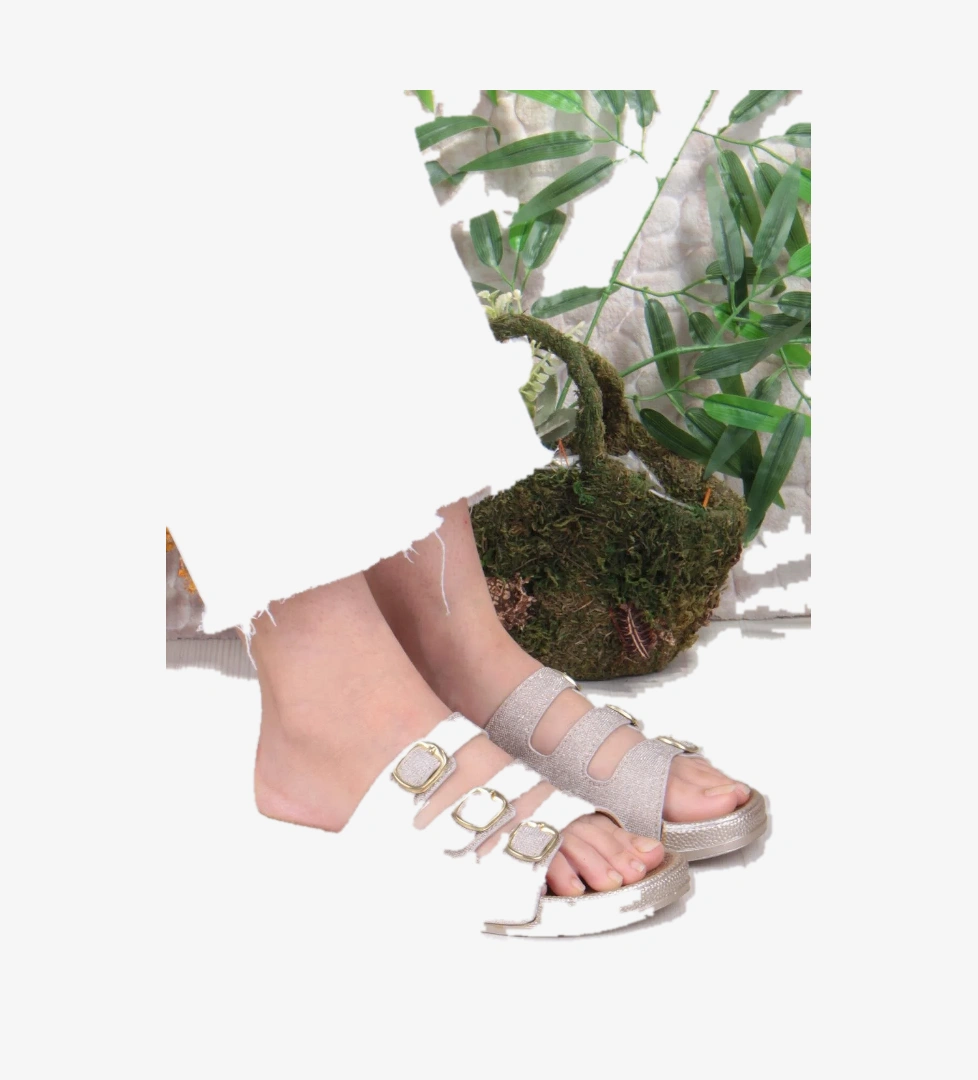 100403 Pienn Anatomik Esnek Rahat Simli Baskılı Üç Tokalı Kadın Terlik