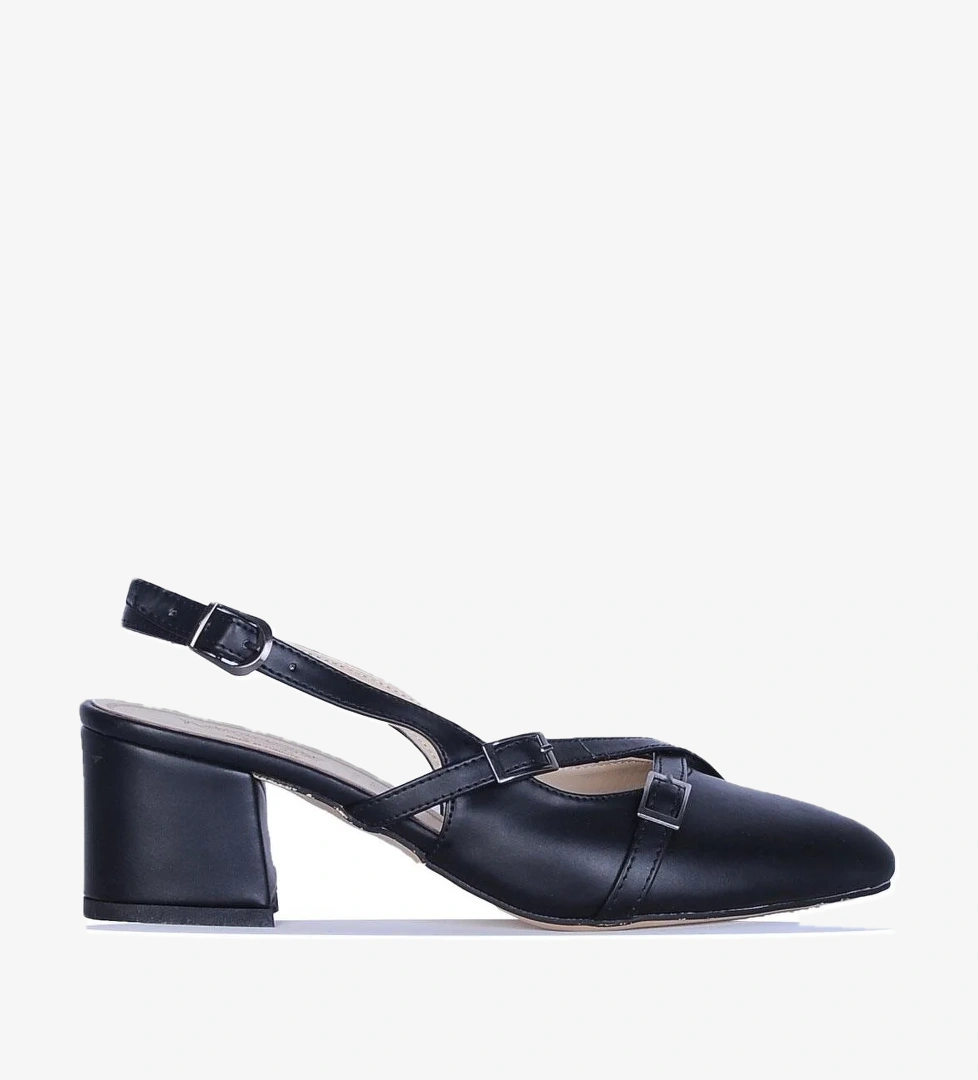 By11 Ayışığı Siyah Cilt 6Cm Kadın Topuklu Ayakkabı - Görsel 1