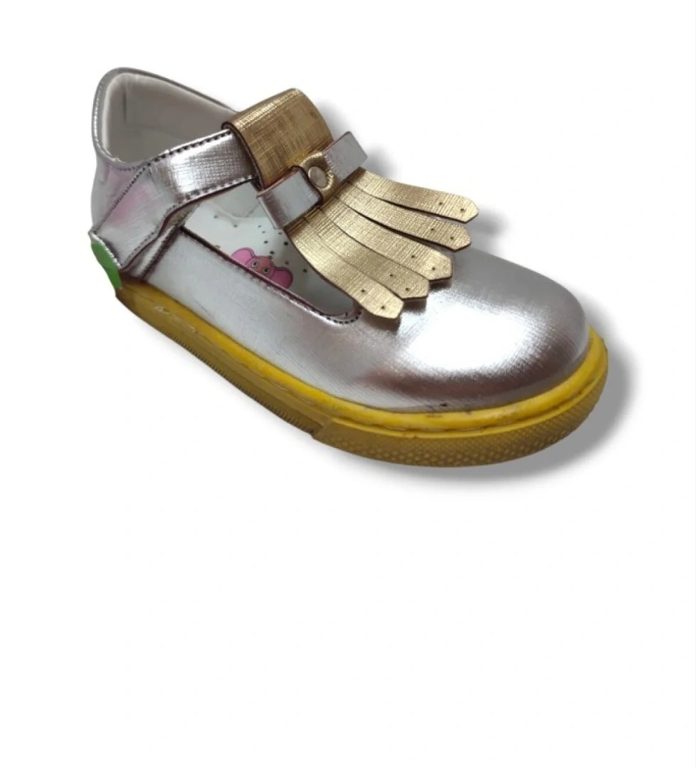 Şirinbebe 1742-20 Püsküllü Cırt Bant Kız Çocuk Sandalet Gümüş Altın 21-25 - Görsel 1