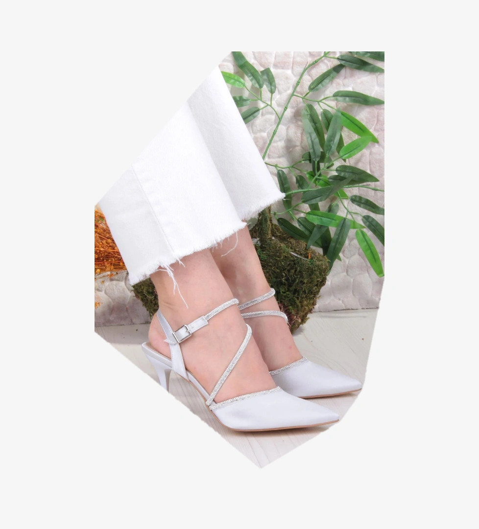 35691 Saten Biye Taşlı Topuklu Abiye Ayakkabı Kadın Ayakkabı