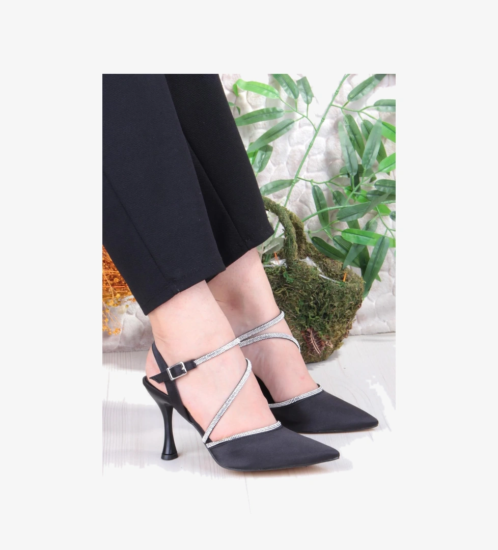 35691 Saten Biye Taşlı Topuklu Abiye Ayakkabı Kadın Ayakkabı