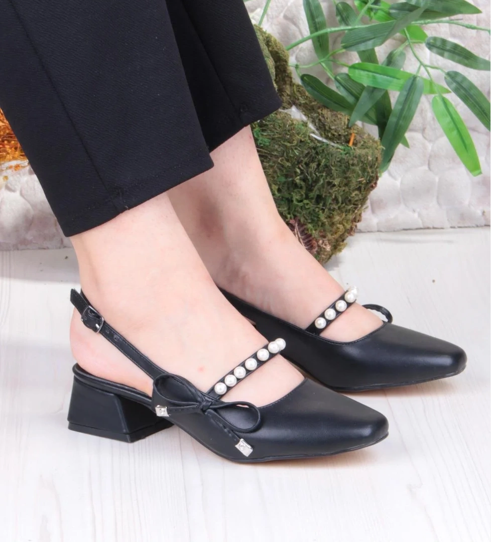 130 Ceyn İnci Toka Detaylı Şık Ev İş Ofis Rahat Kadın Ayakkabı - Görsel 1