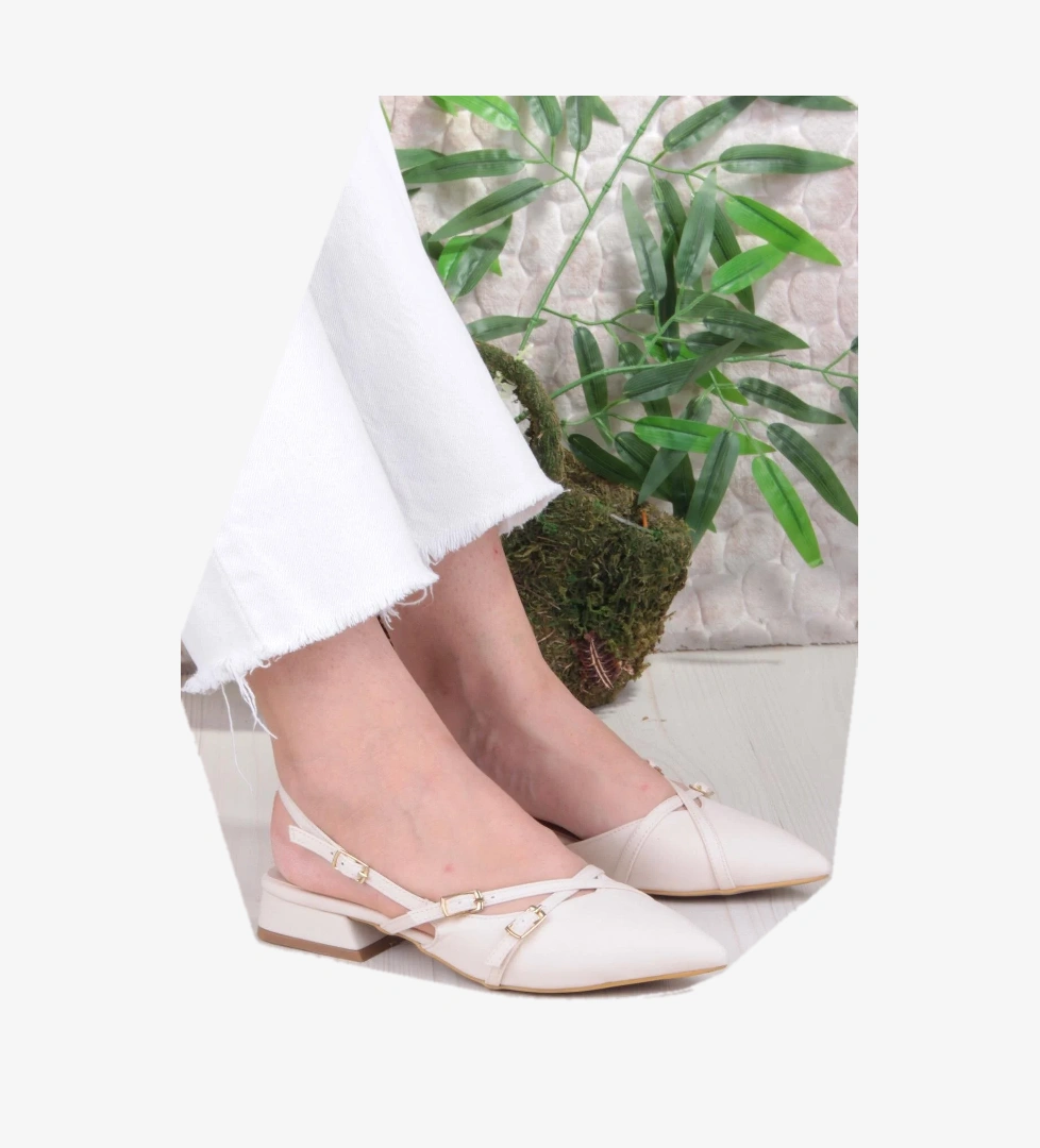 018-909 Fls Saten Toka Detaylı Şık Rahat Sivri Burun Kadın Babet