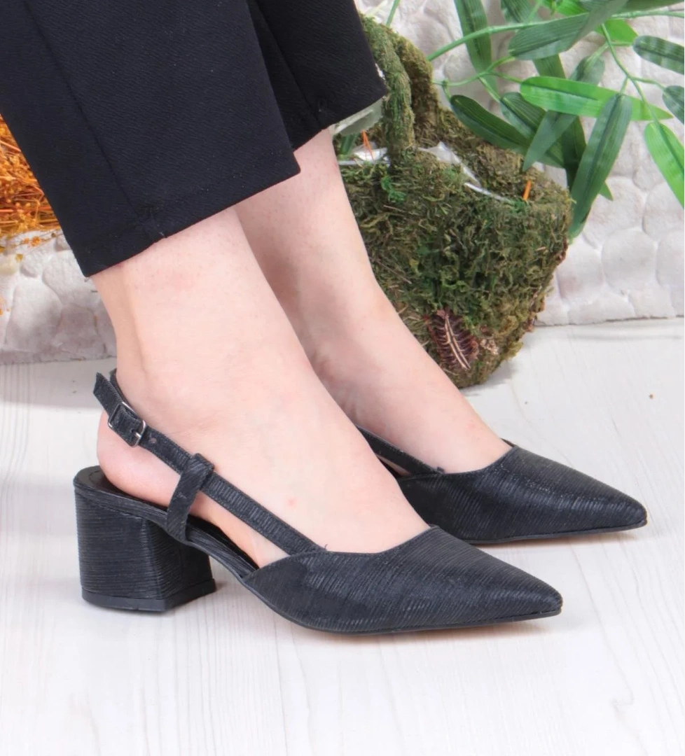 Fort 110-425 Saten Simli Arkası Açık Klasik Topuklu Kadın Ayakkabı model görseli