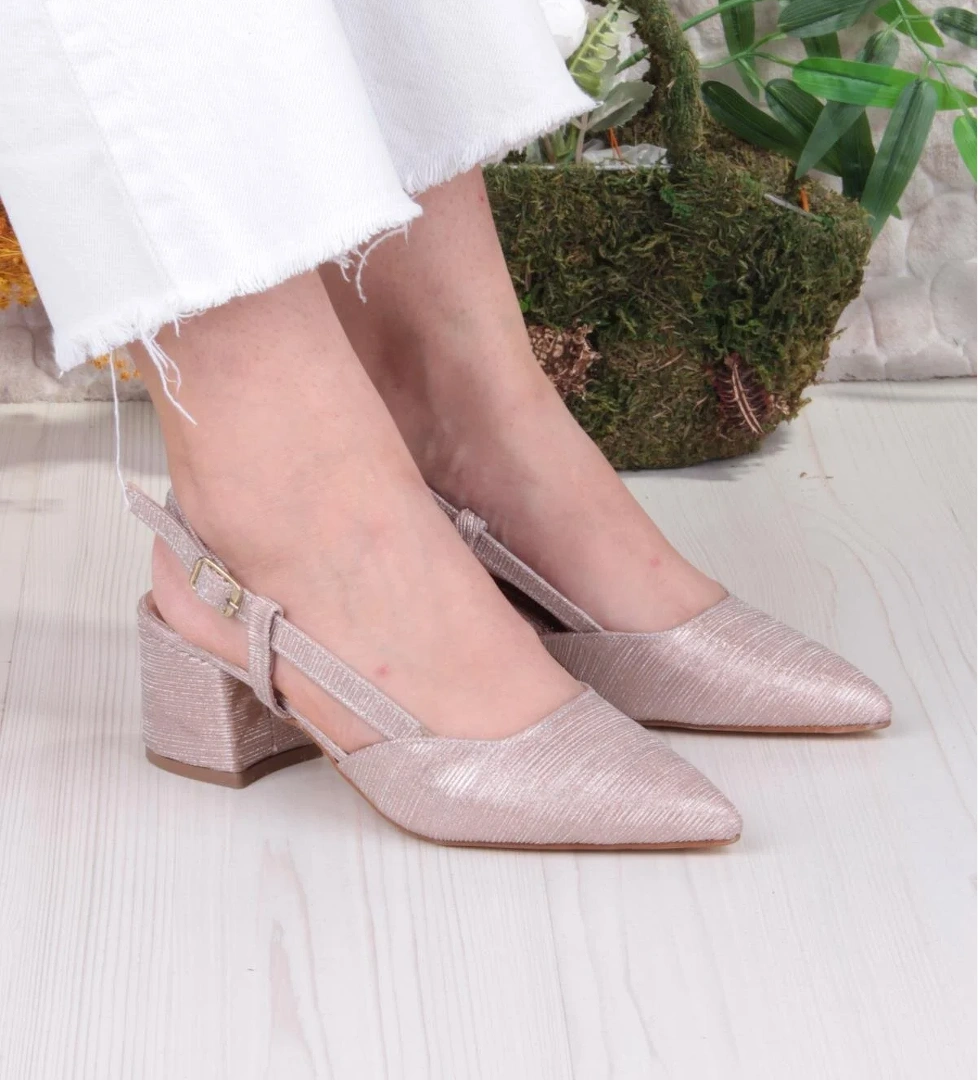 110-425 Saten Simli Arkası Açık Klasik Topuklu Kadın Ayakkabı