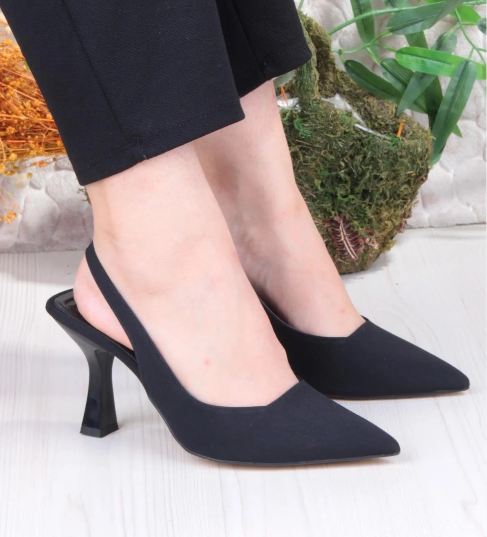 35809 Ceyn Saten Önü Kapalı Arkası Açık Topuklu Kadın Ayakkabı