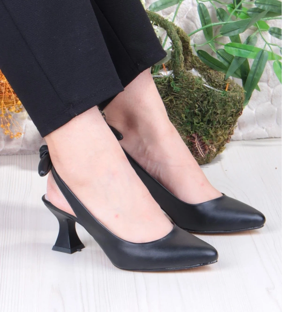 32810 Bilener Arkası Açık Arka Fiyonk Detaylı Alçak Topuk Kadın Ayakkabı - Görsel 1