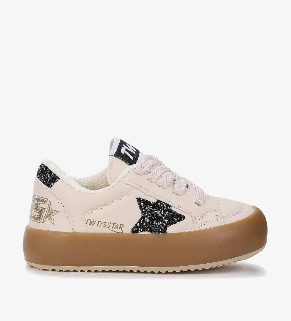 Rida Günlük Bağcıklı Kız Çocuk Spor Ayakkabı Krem - Siyah - Görsel 1