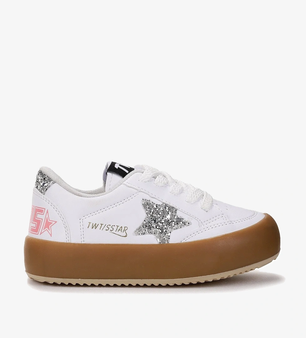 Rida Günlük Bağcıklı Kız Çocuk Spor Ayakkabı Beyaz - Taş