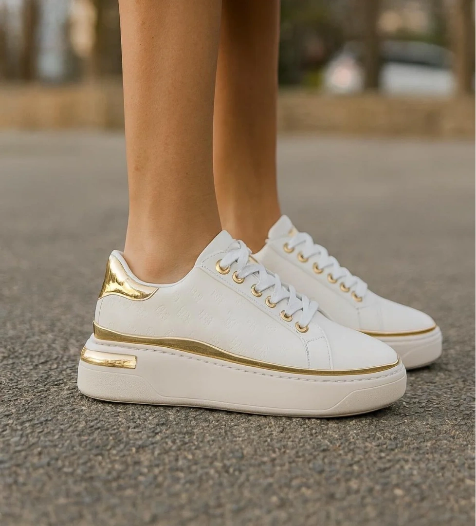 Kadın İnce Şerit Detaylı Kalın Taban Spor Ayakkabı