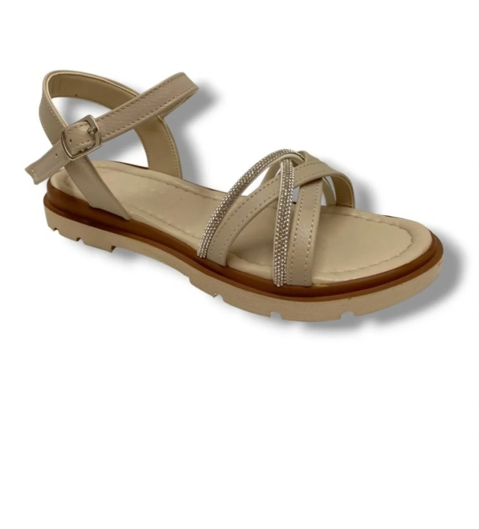 E798-25 Deri Anatomik Çapraz Bant Taşlı Kadın Sandalet - Görsel 1