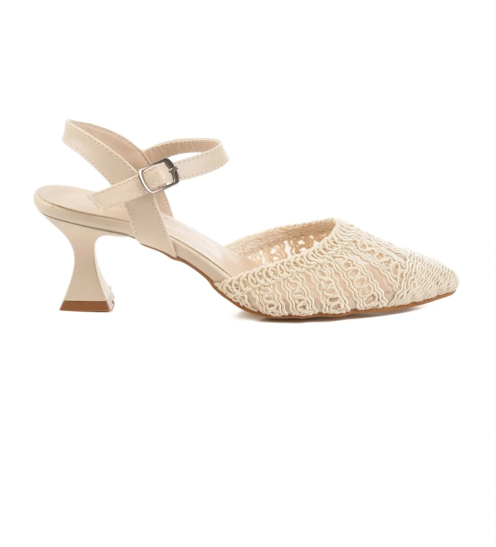 Krem Triko Topuklu Kadın Abiye Ayakkabı PC-54660 Z