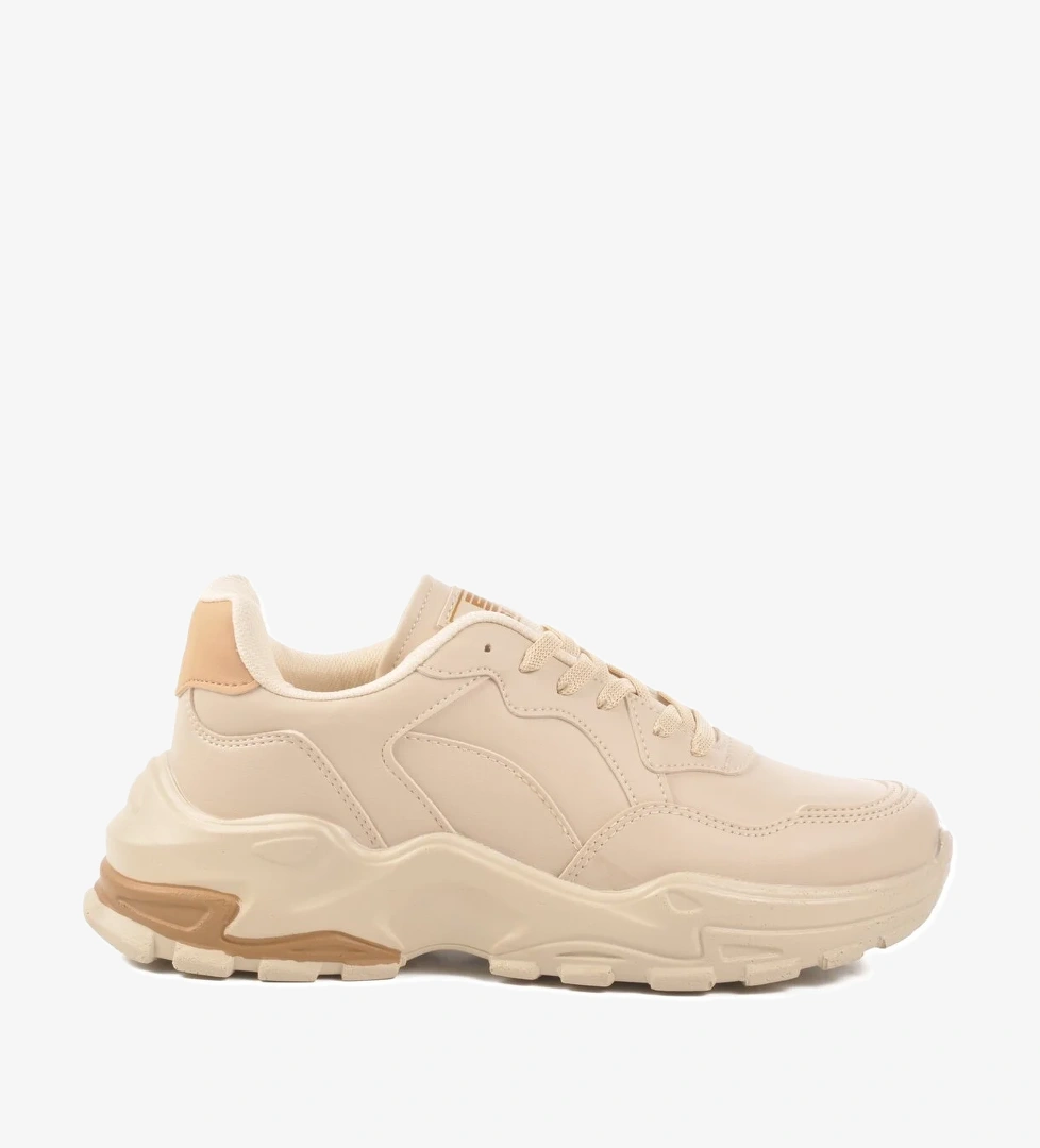 Ekru Cilt Bağcıklı Kadın Spor Ayakkabı 159 G