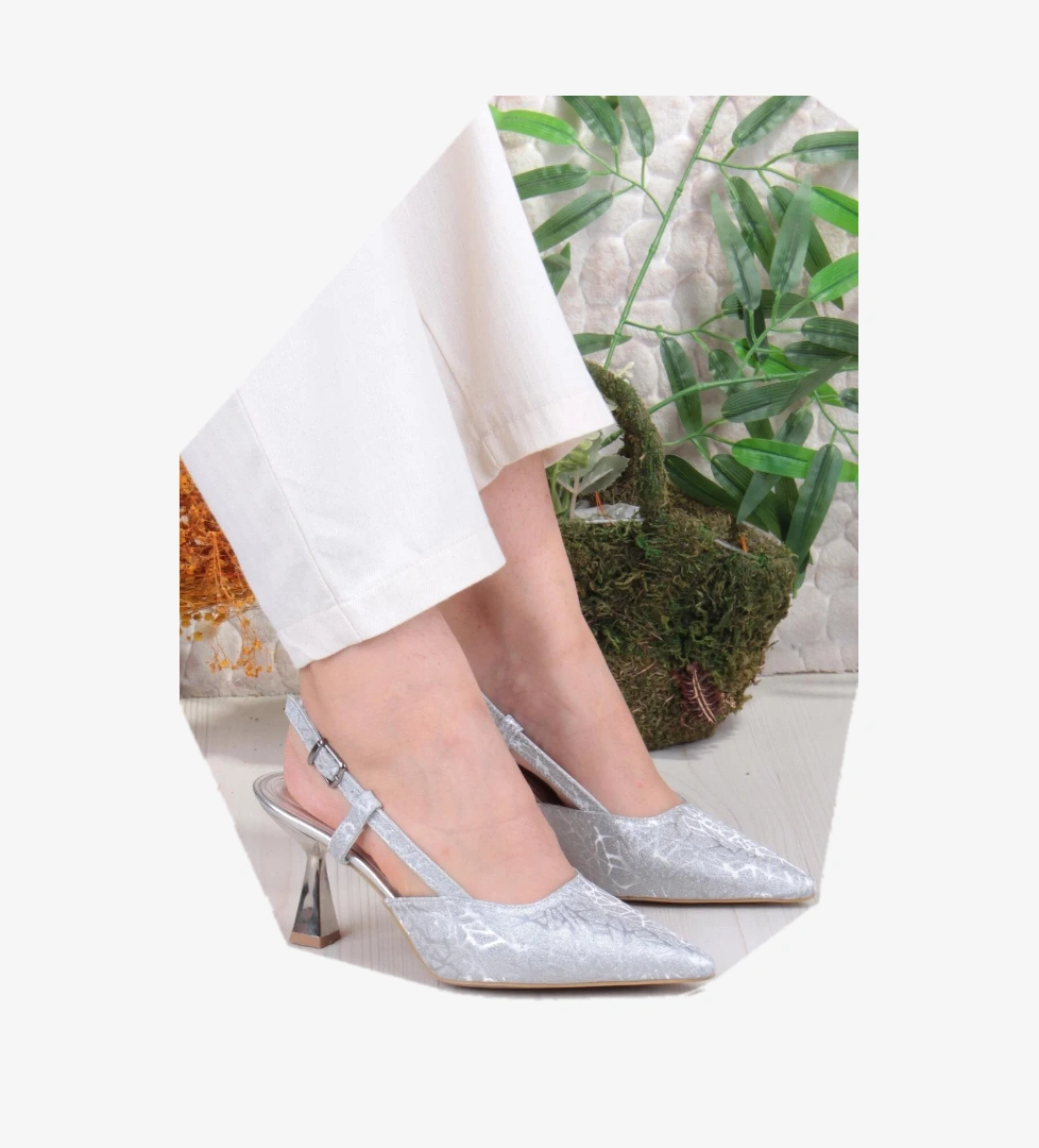 Fort 1182-09 Fls Saten Baskılı Arkası Açık Topuklu Kadın Ayakkabı model görseli