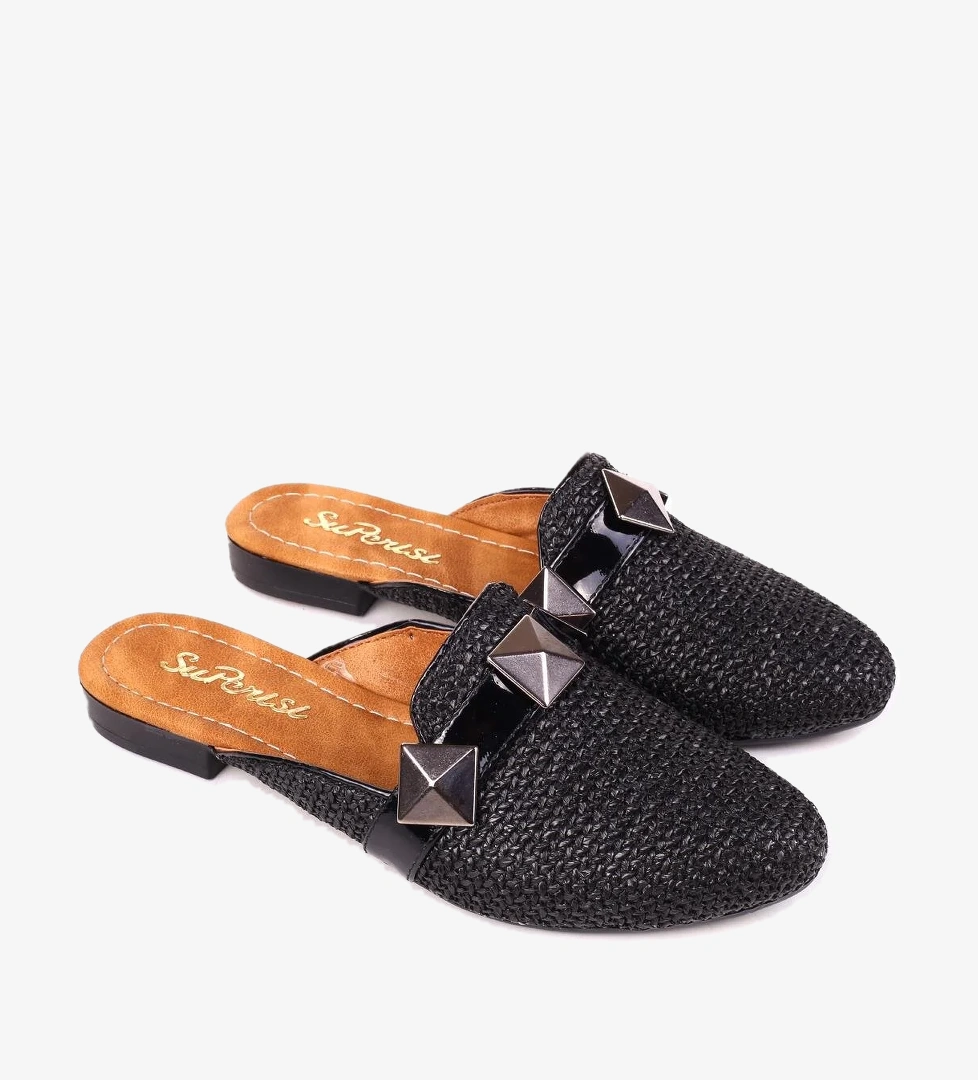 1860 Hasır Örme Desenli Günlük Kadın Terlik - Görsel 1