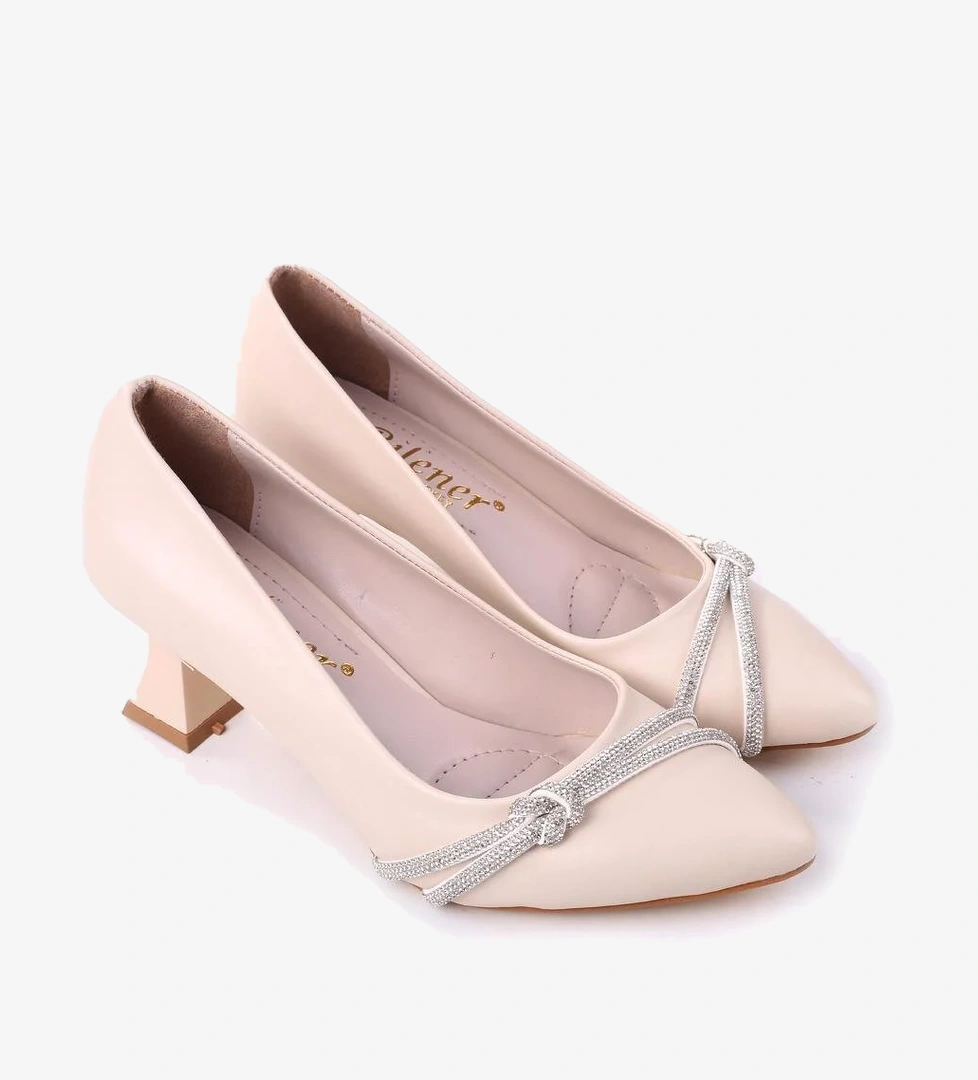 Papuç Sepeti 803 Kadın 6 Cm Topuklu Taşlı Klasik Ayakkabı model görseli