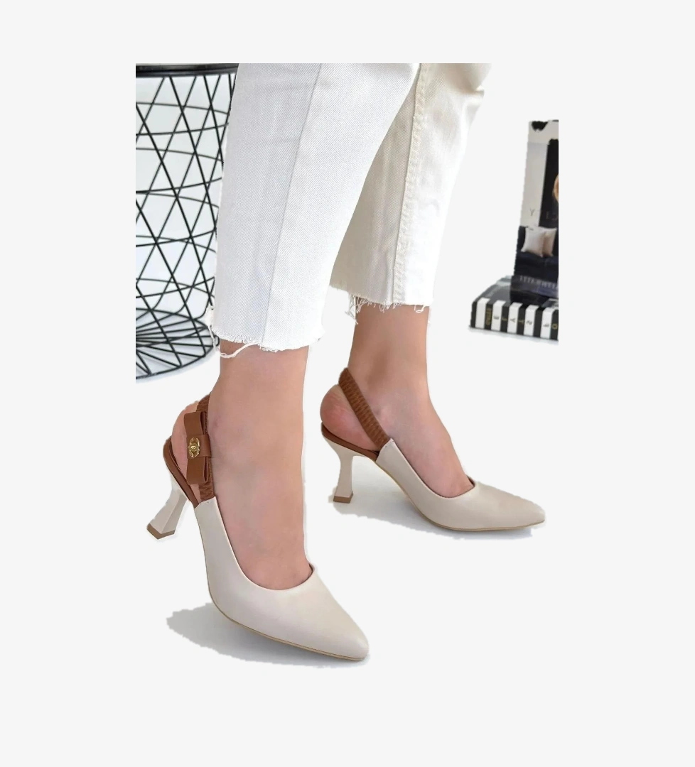 Papuç Sepeti 154 Kadın 8 Cm Topuklu Arkası Açık Stiletto Ayakkabı model görseli