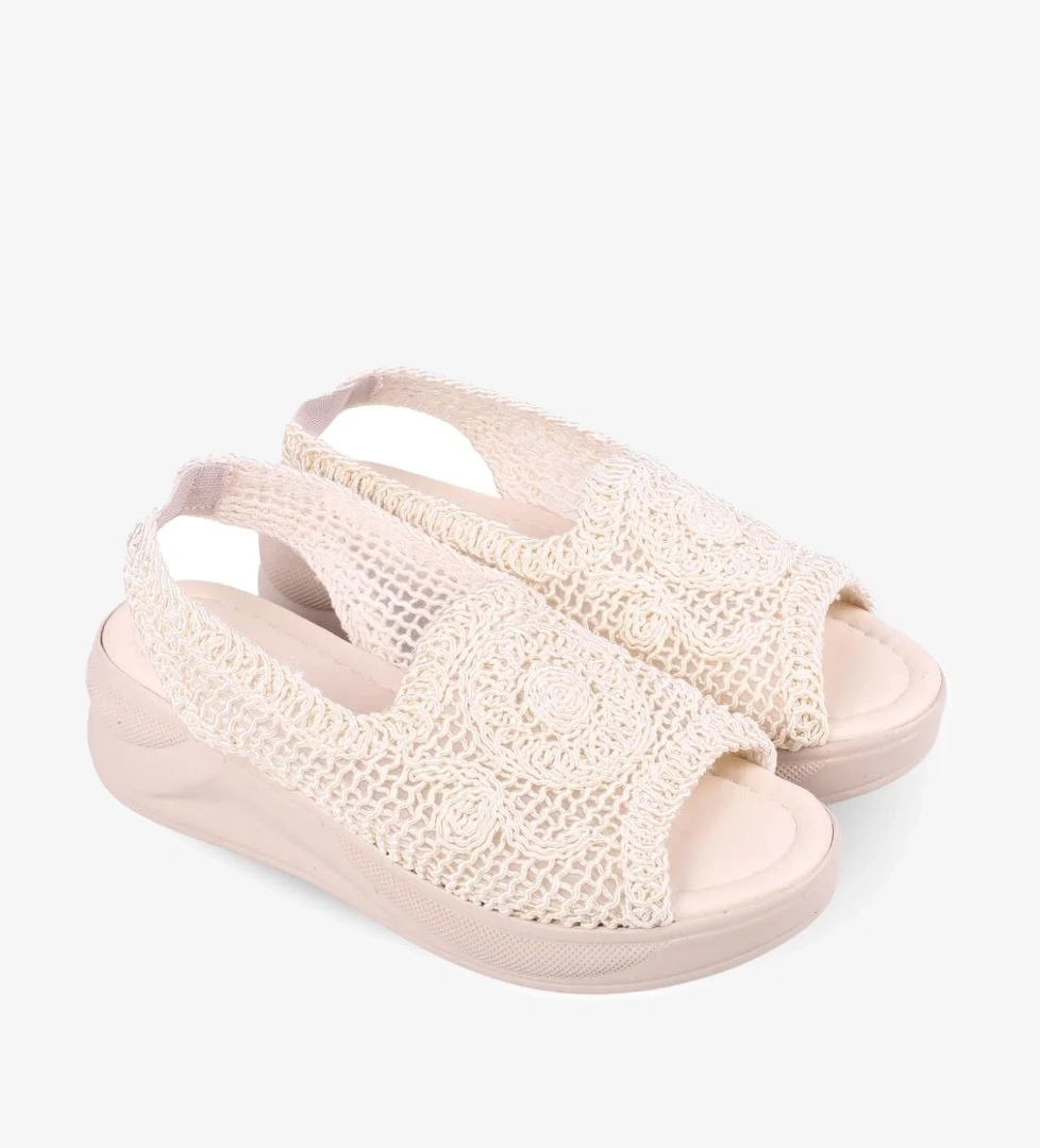 4708 Kadın 5 Cm Dolgu Topuklu Örgü Sandalet