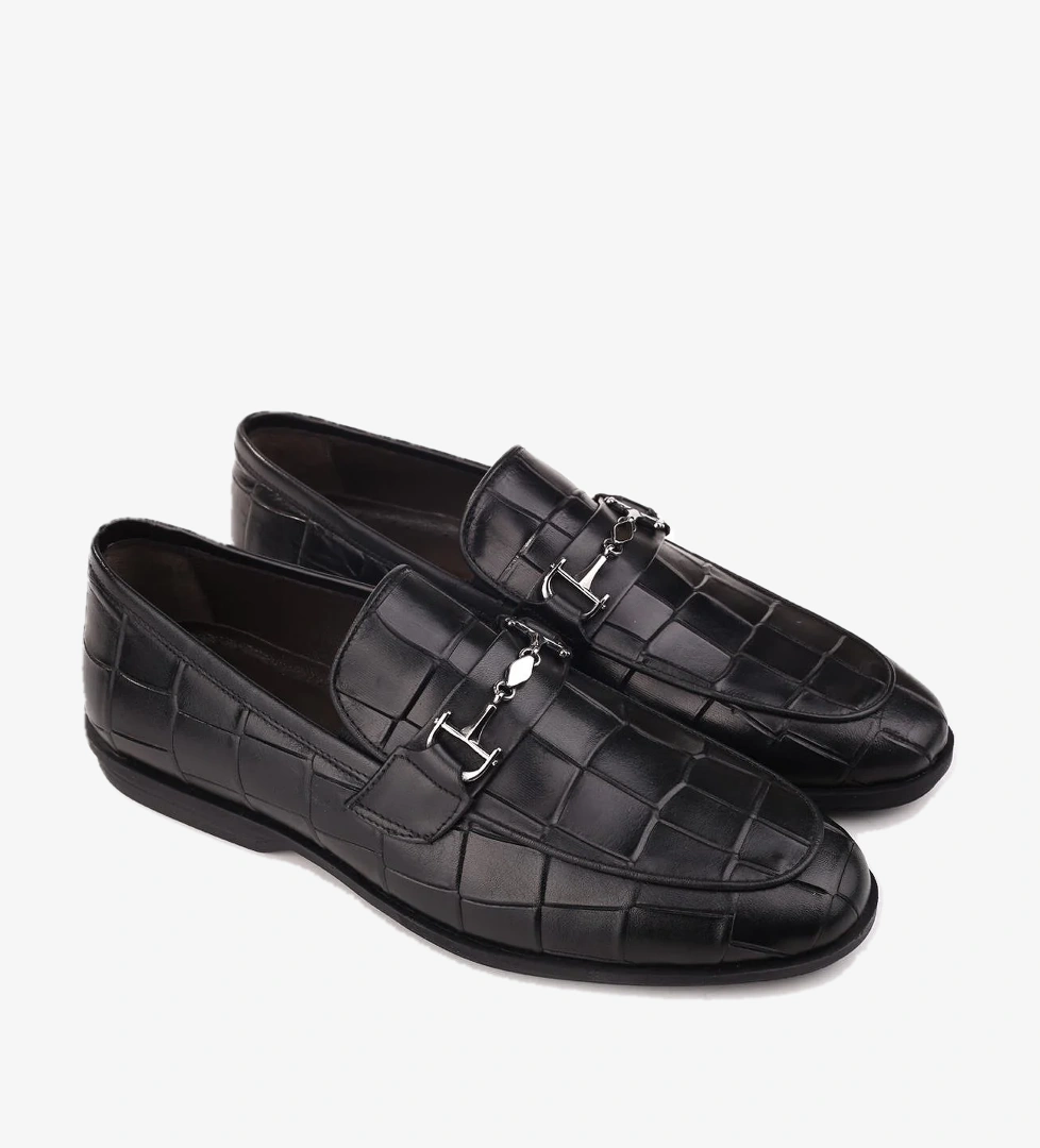 Papuç Sepeti 4866 Erkek Hakiki Deri Günlük Baskılı Deri Babet Ayakkabı model görseli