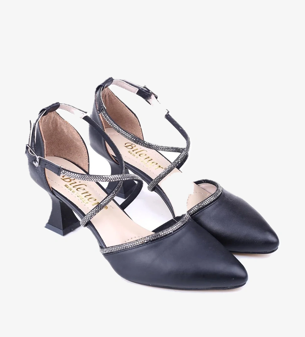 4845 Kadın 6 cm Topuklu Taşlı &amp; Cilt Ayakkabı - Görsel 1