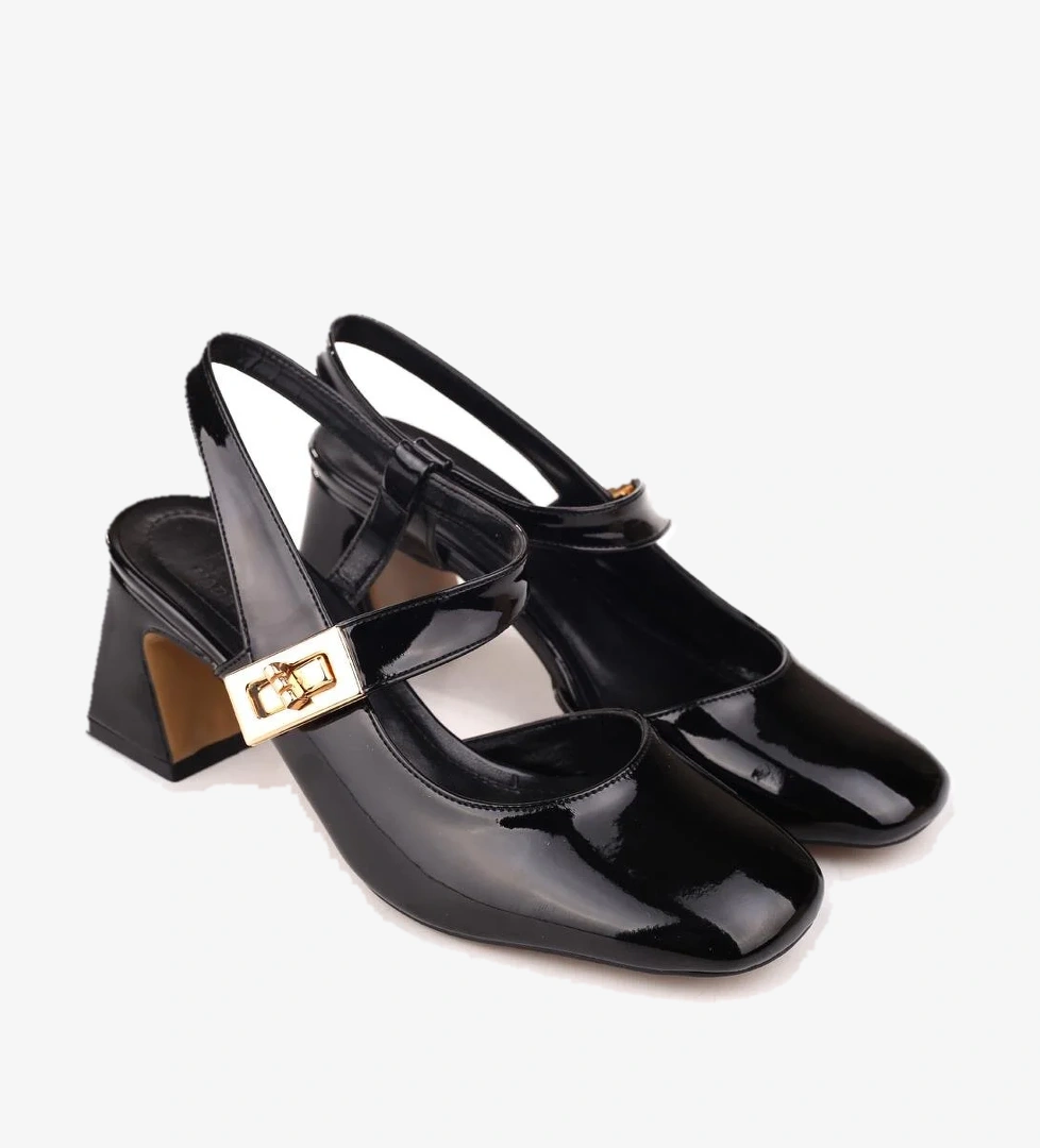 Papuç Sepeti 3002 Kadın 6 Cm Topuklu Rugan Ayakkabı model görseli