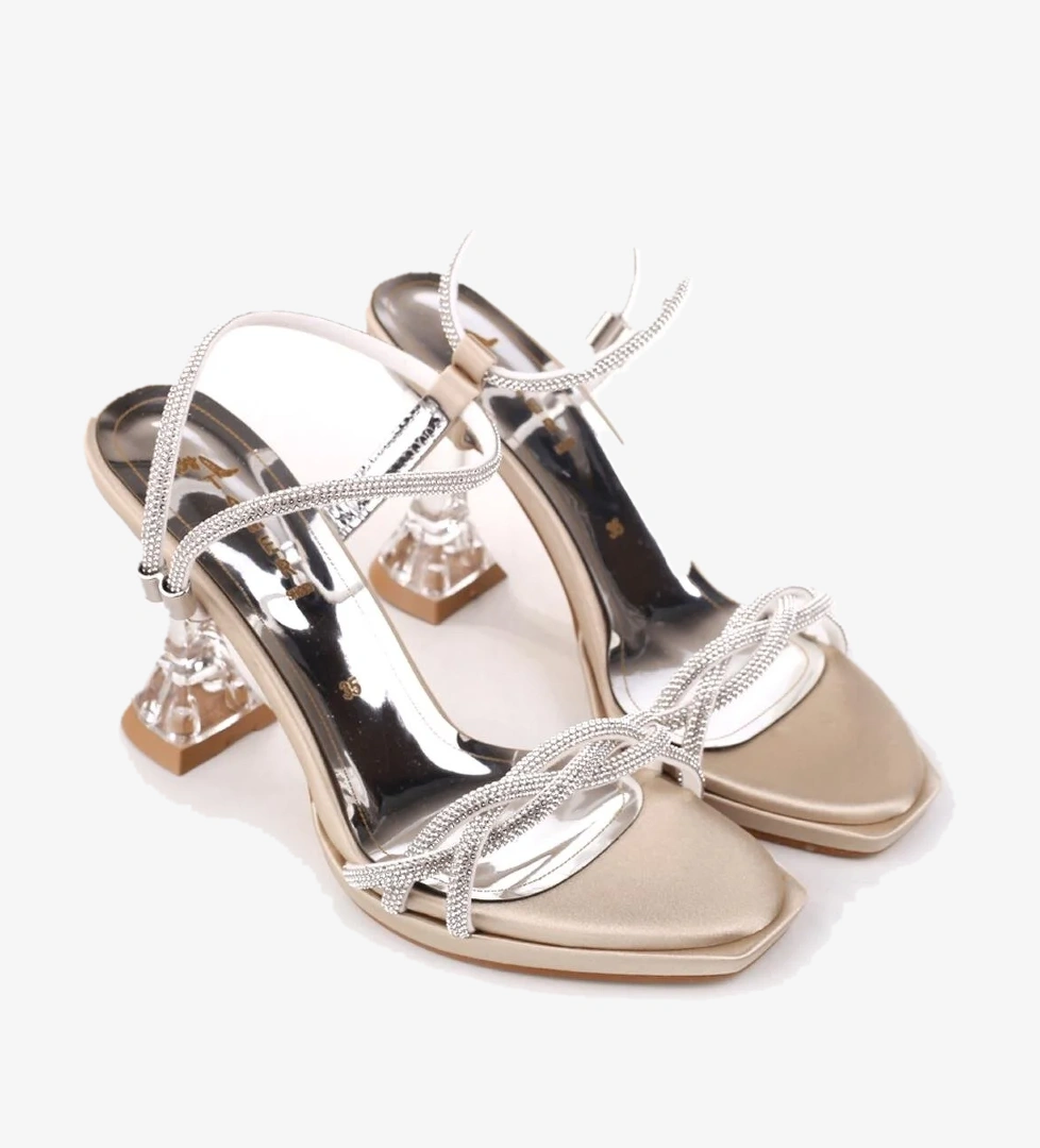 4748 Kadın 9 Cm Topuk Taşlı Abiye Sandalet - Görsel 1