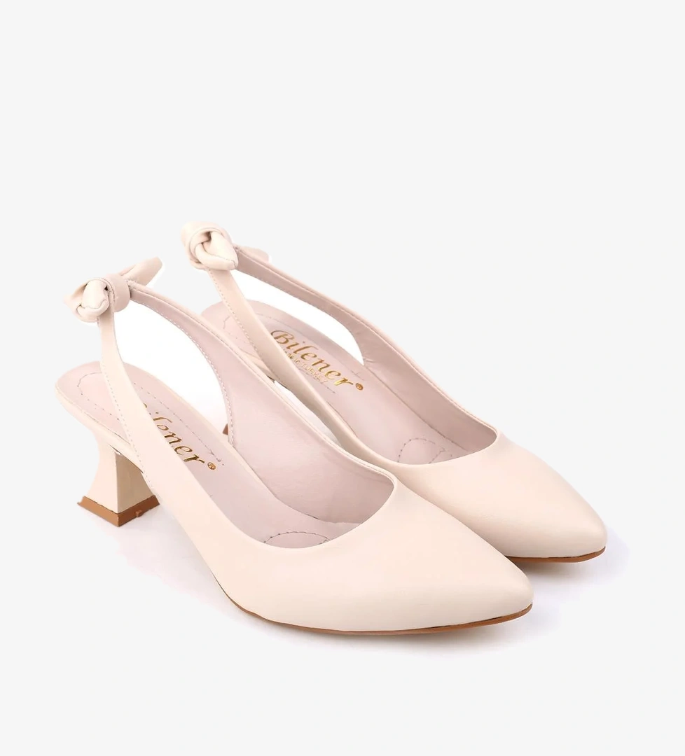 810 Kadın 6 cm Topuklu Arkası Açık Fiyonklu Ayakkabı - Görsel 1