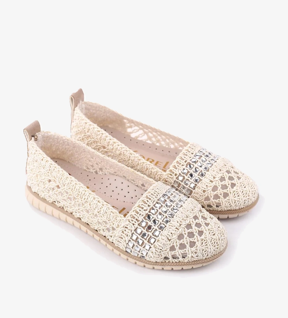 Papuç Sepeti 4756 Kadın Dantel Örme Günlük Taşlı Babet Ayakkabı model görseli