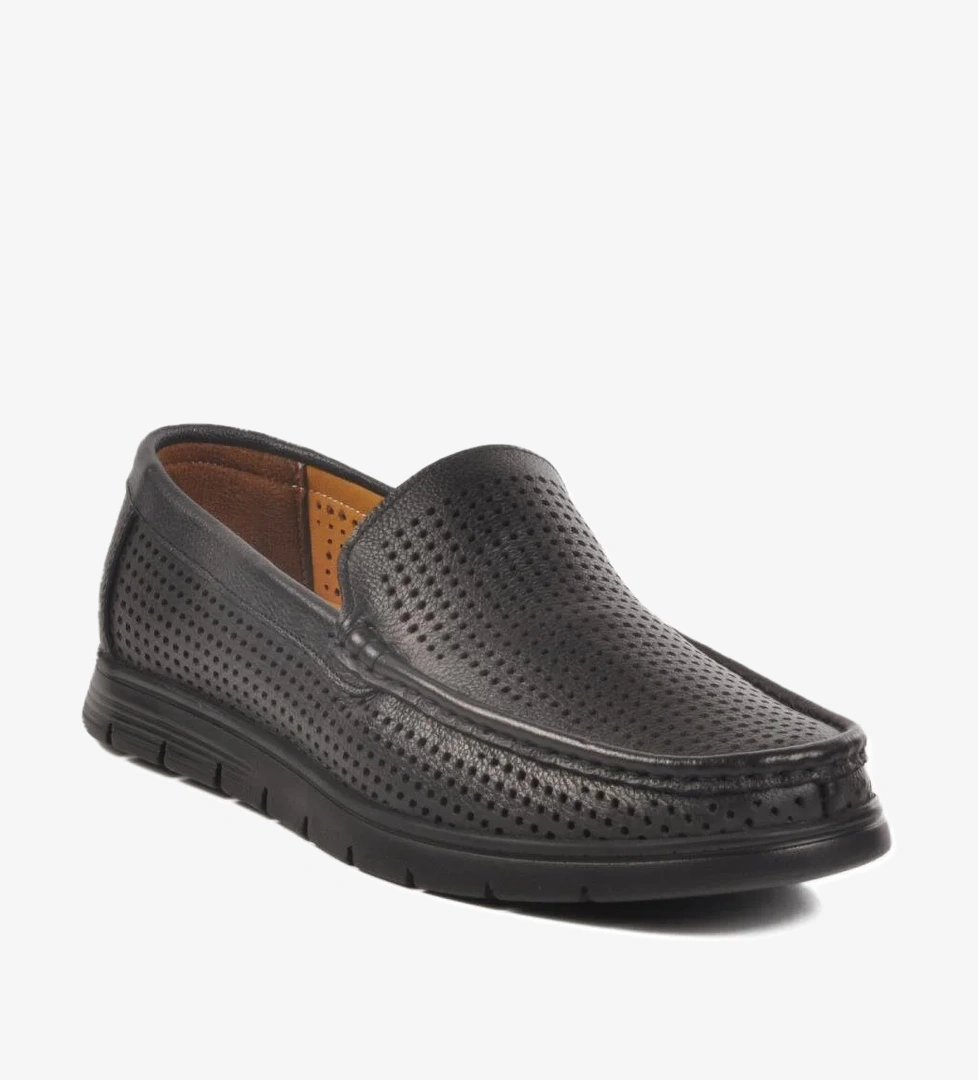 001 Jel Siyah Hakiki Deri Erkek Günlük Ayakkabı