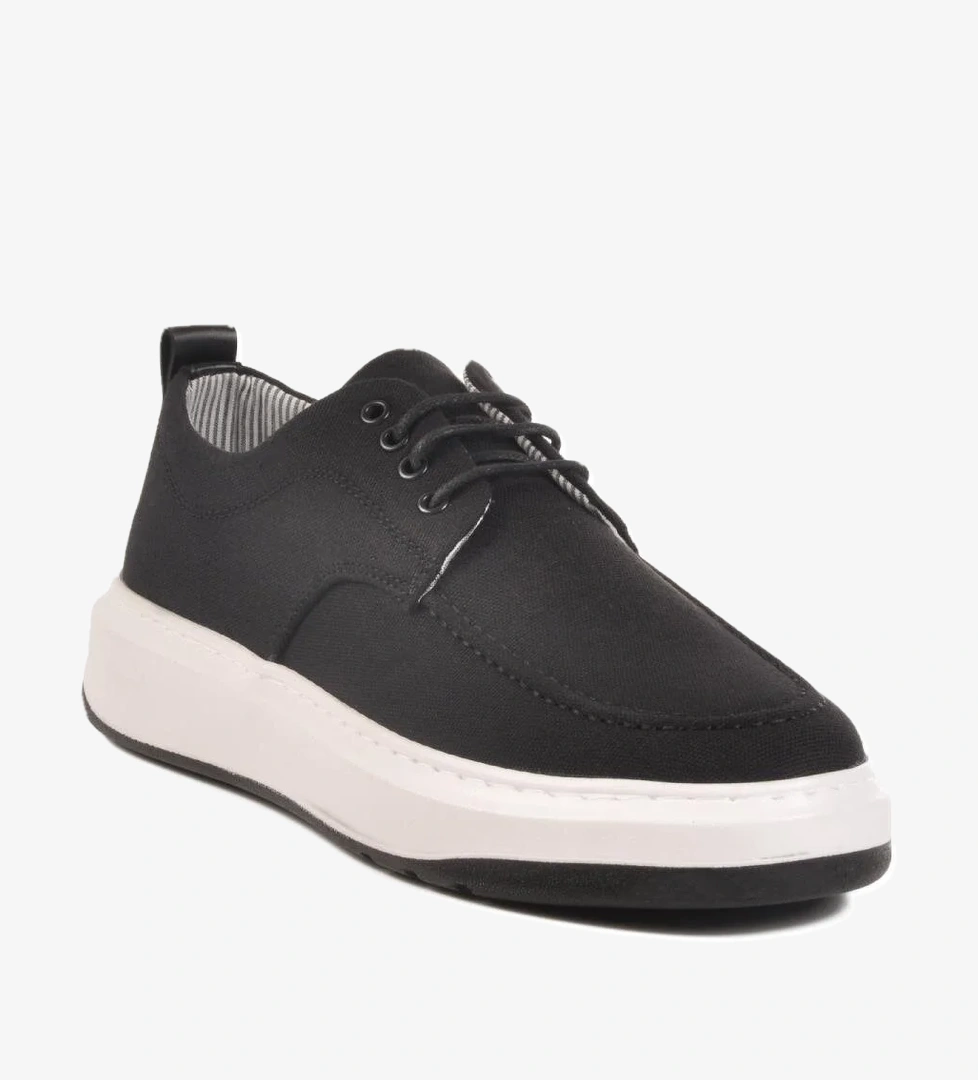 486 M Erkek Siyah-Beyaz Keten Günlük Ayakkabı