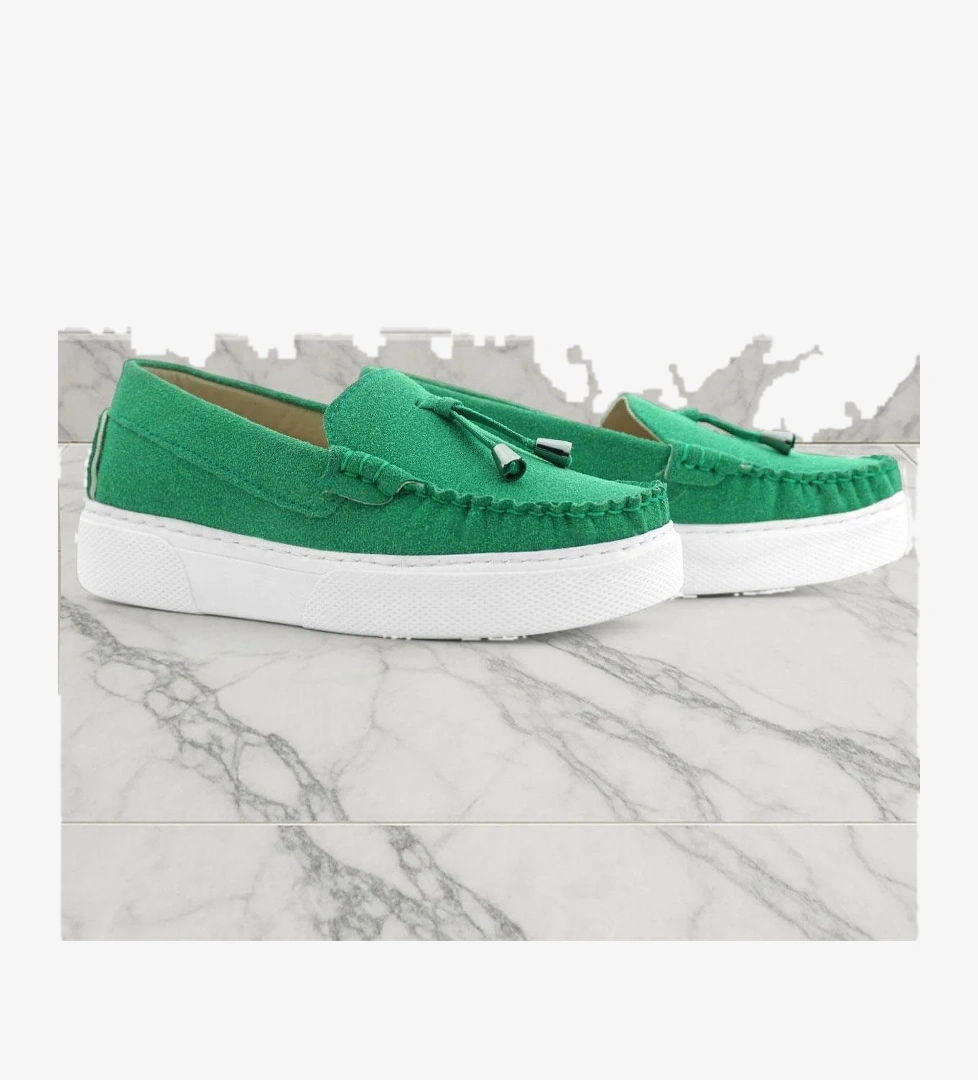 Rakerplus Yeşil Süet Ekstra Hafif Çocuk Makosen Ayakkabı model görseli