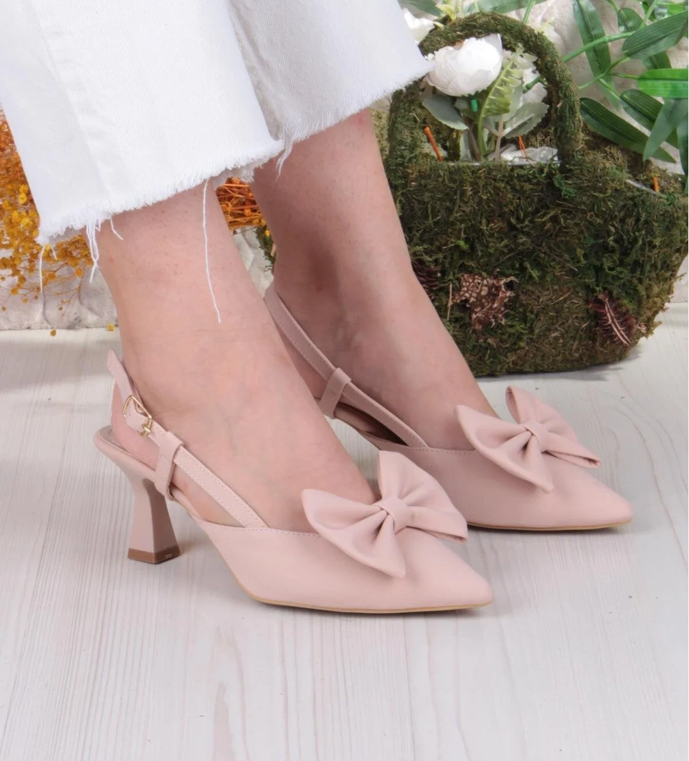 Fort 018-407 Fls Saten Önü Kapalı Fiyonklu Arkası Açık Topuklu Ayakkabı model görseli