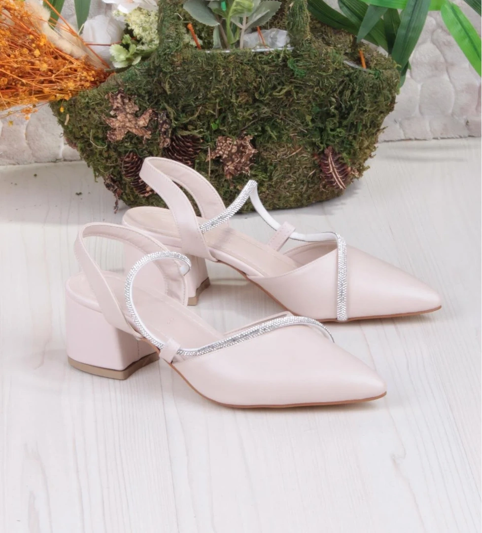 110-473 Fls Biye Taşlı Arkası Açık Klasik Topuklu Kadın Ayakkabı