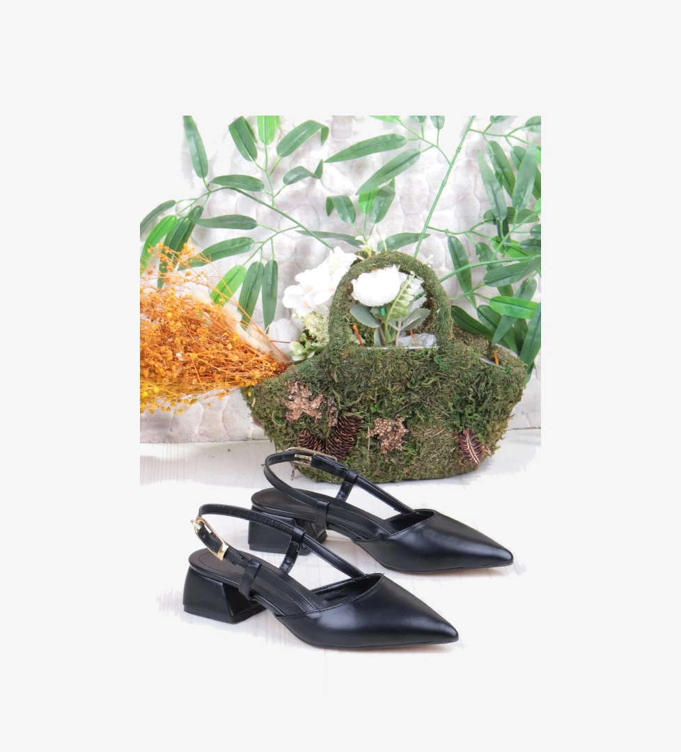 35126 Ceyn Cilt Arkası Açık Kalın Topuklu Sivri Burun Kadın Ayakkabı - Görsel 1